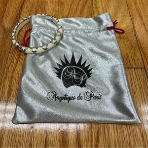 Angelique de Paris Cream Resin and 925 Silver Hinged Bangle